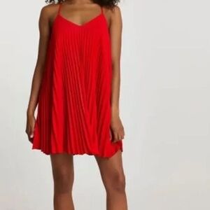 River Island Red Pleated Slip Mini Dress